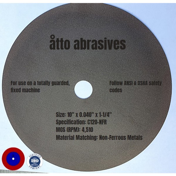 Atto Abrasives Ultra-Thin Sectioning Wheels 10"x0.040"x1-1/4" Non-Ferrous Metals 3W250-100-SN